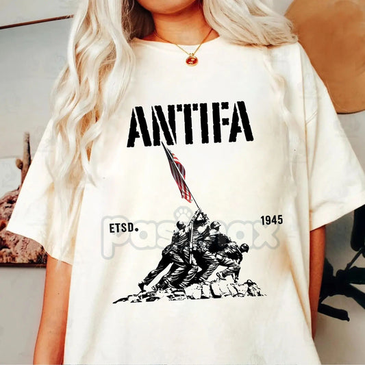 "Antifa Estd 1945" T-Shirt - Patriotic Fight Fascism Tee, Pro-Democracy Liberal Protest Shirt, Unisex Historical Activist Apparel-Pasimax
