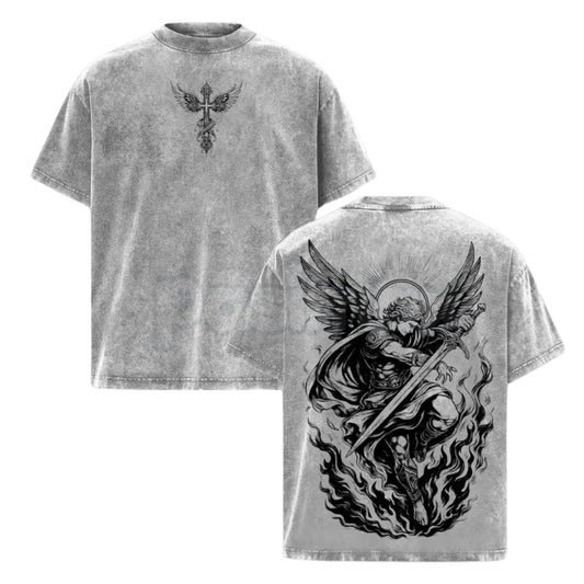 Archangel Michael Vintage Washed T-Shirt – Saint Michael Christian Streetwear Graphic Tee-Pasimax