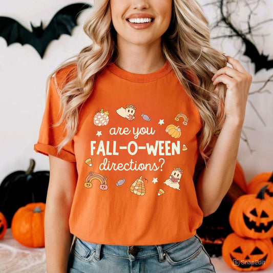 "Are You Fall-O-Ween Directions?" Shirt - Funny Halloween Pun Tee, Spooky Season Apparel-Pasimax