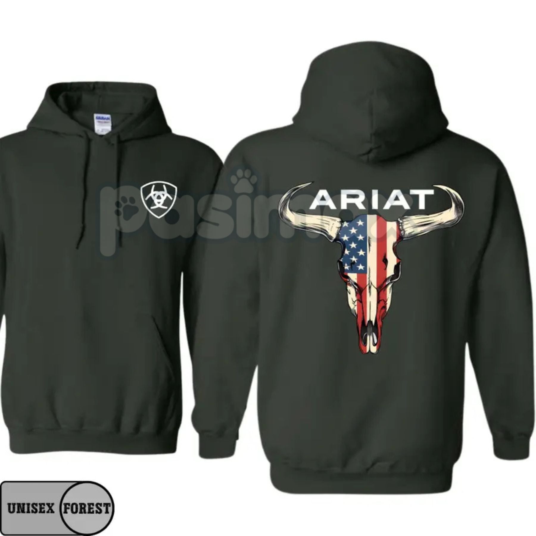 Ariat Hoodie – American Flag Bull Skull Western Cowboy Pullover, Patriotic & Rustic Outdoors Apparel, Unisex-Pasimax
