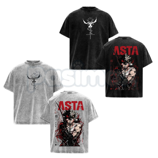 Asta Black Clover Season 2 Washed T-Shirt – Retro Anime Anti-Magic Graphic Tee, Vintage Acid Wash Lightweight Cotton Unisex Streetwear Top-Pasimax