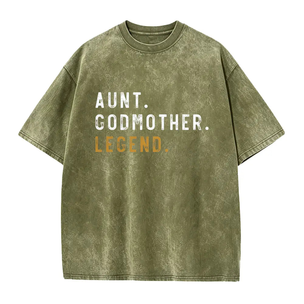 Aunt Godmother Legend T-Shirt – Retro Blessed Family Graphic Tee, Vintage Washed Lightweight Cotton Unisex Auntie Gift Top-Pasimax