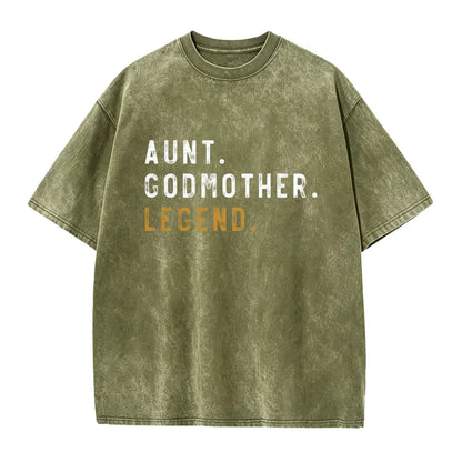 Aunt Godmother Legend T-Shirt – Retro Blessed Family Graphic Tee, Vintage Washed Lightweight Cotton Unisex Auntie Gift Top-Pasimax