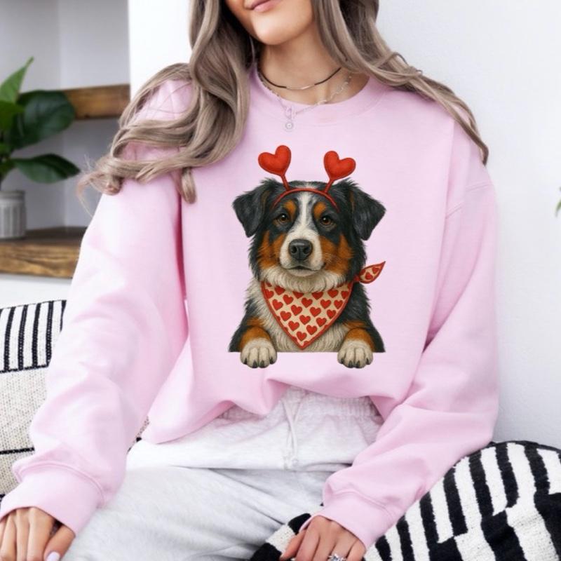 Valentine's Dog Sweatshirt | My Dog is My Valentine Crewneck | Retro Puppy Heart Graphic Jumper | Dog Mom Valentine's Day Gift