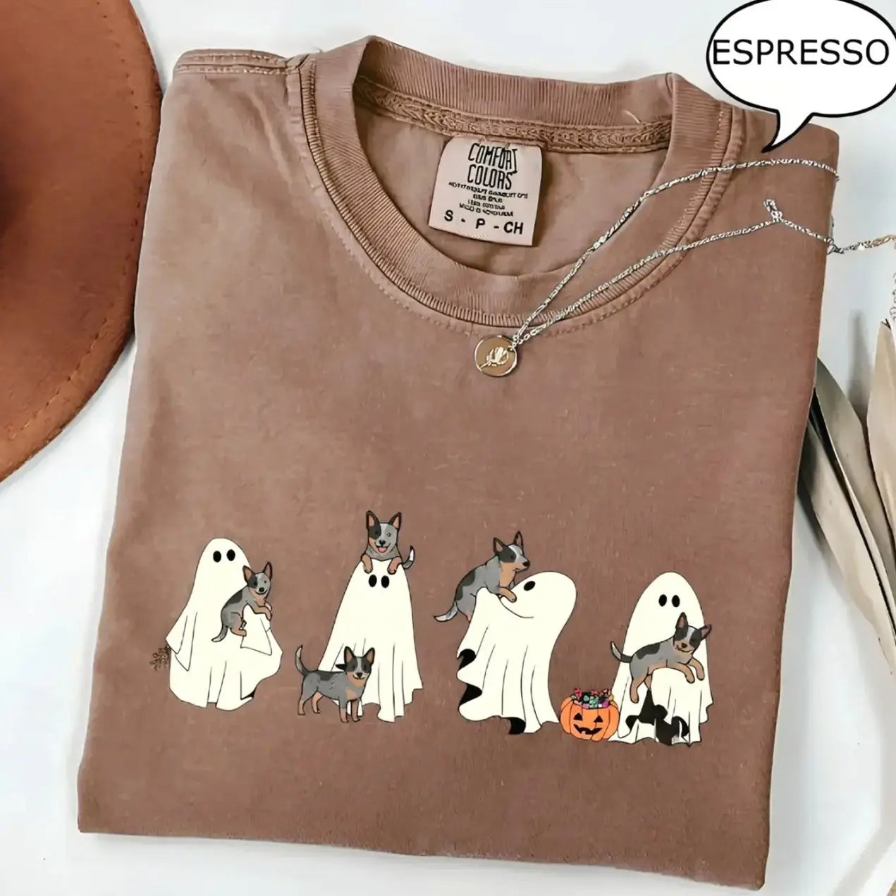 Comfort Colors® Custom Dog Halloween T-Shirt – Breeds Available Ghost Boba Tea Funny Pet Graphic Tee, Spooky Dog Lover Unisex Top