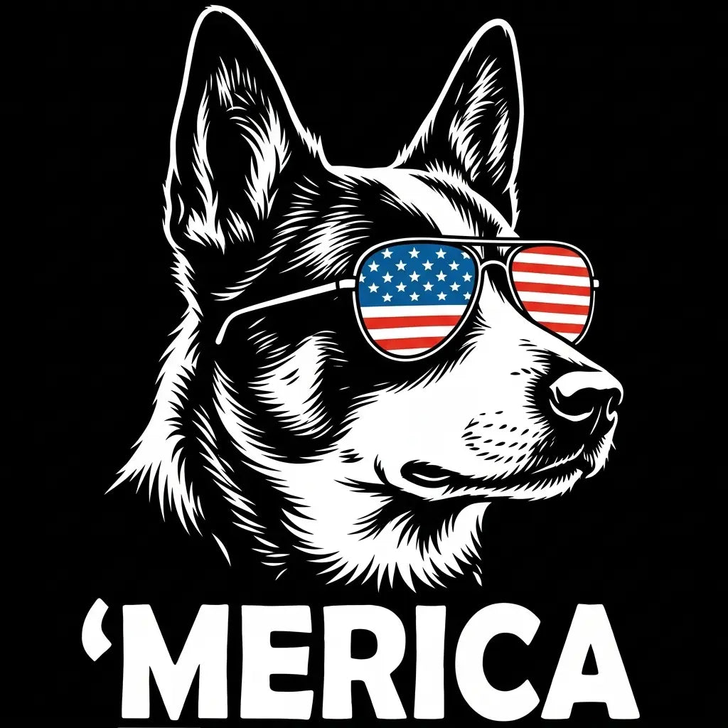 Comfort Colors® Patriotic Dog 4th of July T-Shirt – Funny "Merica" Golden Retriever & Australian Shepherd Shirt, Retro Independence Day Dog Lover Tee