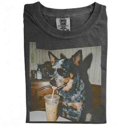 Comfort Colors® Custom Dog Breeds Drinking Iced Coffee T-Shirt – Vintage 90s Funny Edgy Dog Meme Tee, Aesthetic Coffee Lover Dog Mom Gift Shirt