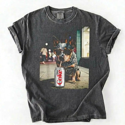 Comfort Colors® Dog Breeds Drinking Diet Coke T-Shirt – Funny Dog Dad Soda Lover Graphic Tee, Aesthetic Retro Puppy Animal Meme Shirt, Cute Pet Gift