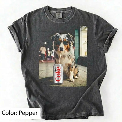Comfort Colors® Dog Breeds Drinking Diet Coke T-Shirt – Funny Dog Dad Soda Lover Graphic Tee, Aesthetic Retro Puppy Animal Meme Shirt, Cute Pet Gift
