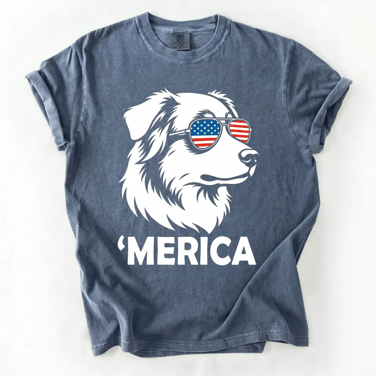 Comfort Colors® Patriotic Dog 4th of July T-Shirt – Funny "Merica" Golden Retriever & Australian Shepherd Shirt, Retro Independence Day Dog Lover Tee