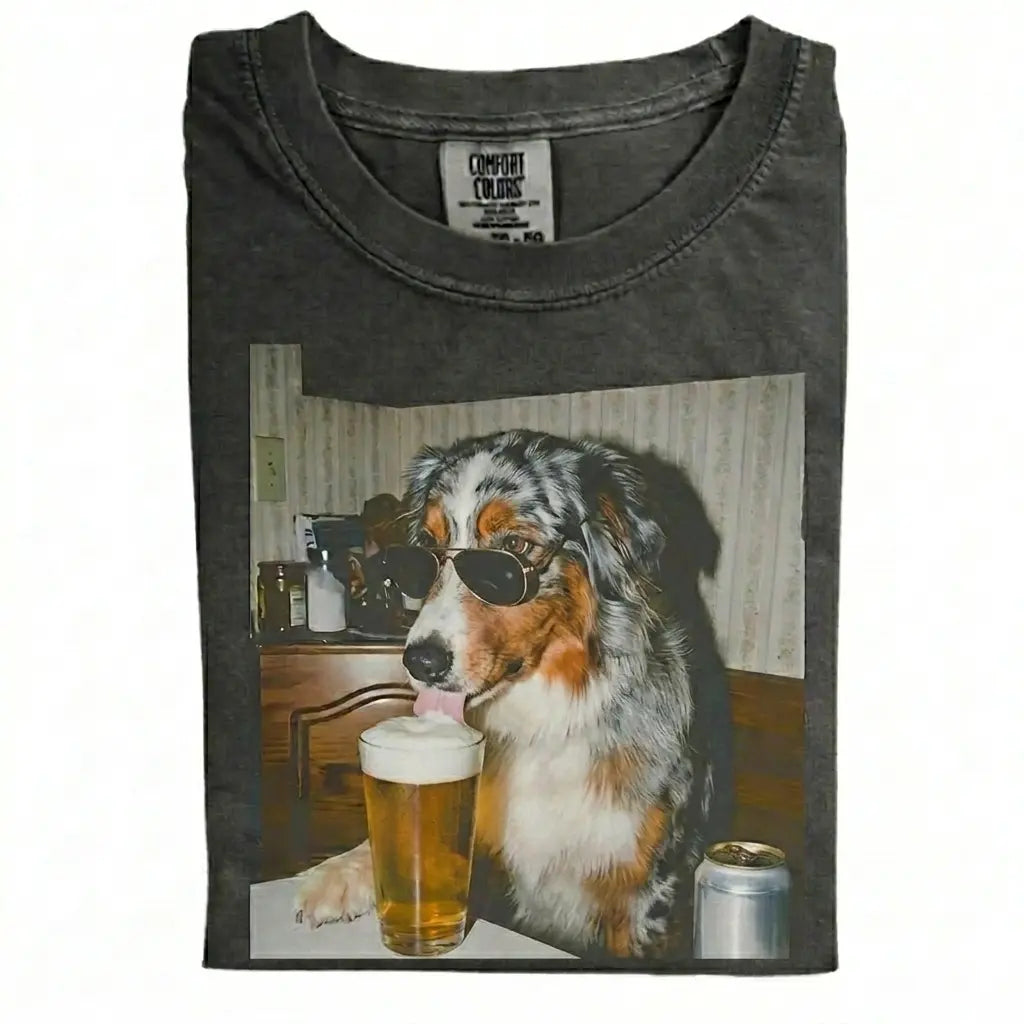 Comfort Colors® Custom Dog Breeds Drinking Beer T-Shirt – Vintage 90s Funny Edgy Dog Meme Tee, Aesthetic Retro Brewery Lover Dog Dad Gift Top