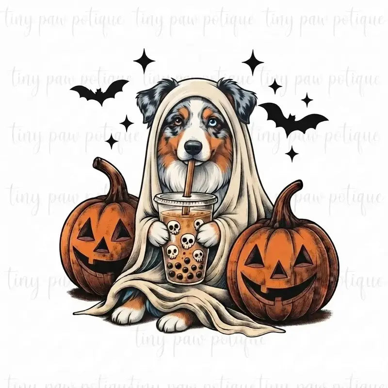 Comfort Colors® Custom Ghost & Boba Tea Halloween Dog T-Shirt – Spooky Season Bubble Tea Graphic Tee, Cute Ghost Dog Unisex Top & Gift