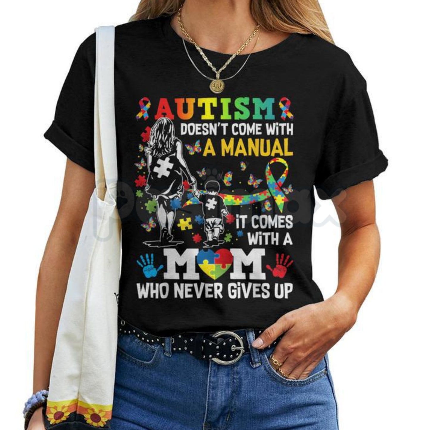 "Autism Mom: No Manual Included" T-Shirt – Inspirational Neurodiversity Awareness Graphic Tee, Premium 100% Cotton Autism Mama Top, Soft Lived-In Heavyweight Acceptance Month Shirt, Made in USA-Pasimax