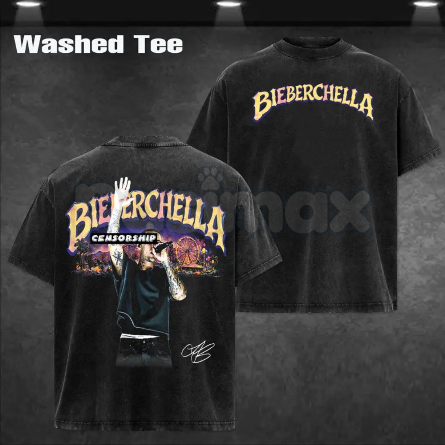 BIEBERCHELLA Graphic T-Shirt – High-Quality Acid Washed Cotton Tee, Retro 2000s Pop Concert Streetwear, Unisex Oversized Top-Pasimax