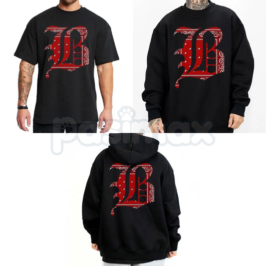 B Bandana Lettering Chicano Shirt – Chicana Cholo Lowrider Style Hoodie & West Coast Aesthetic Sweatshirt-Pasimax