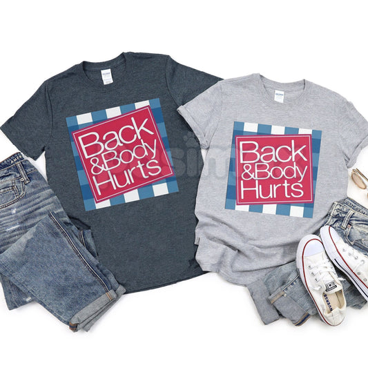 "Back And Body Hurts" Funny Tee - Relatable Aches Slogan Shirt, Humorous Self-Aware Apparel, Sarcastic Pain Statement Gift-Pasimax