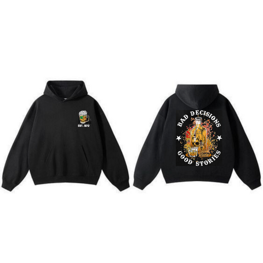 "Bad Decisions Good Stories" Halloween Hoodie – Gen X Pullover, Spooky Nostalgia-Pasimax