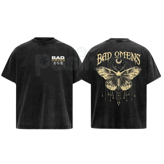 Bad Omens Moth Vintage Washed T-Shirt – Double-Sided Graphic Metalcore Tee, Lightweight Retro Cotton Band Merch-Pasimax