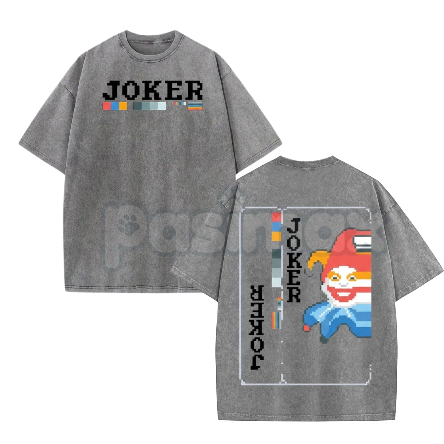 Balatro Misprint Joker Graphic Tee – Oversized Pixel Art T-Shirt, Vintage Washed Retro Gaming Merch-Pasimax