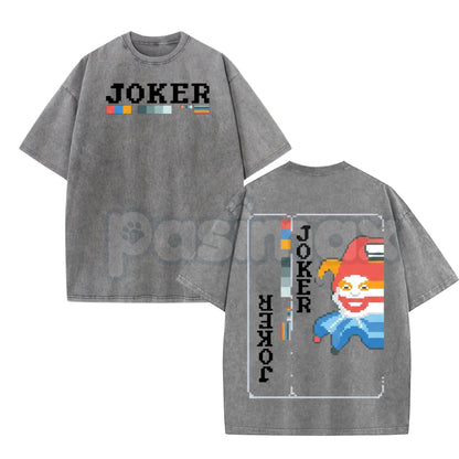Balatro Misprint Joker Graphic Tee – Oversized Pixel Art T-Shirt, Vintage Washed Retro Gaming Merch-Pasimax