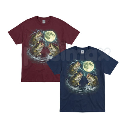 Bass Fish Moon 90s Vintage Graphic T-Shirt – Retro Largemouth Bass Fishing Tee, Classic Fisherman Outdoor Gift Unisex Shirt-Pasimax