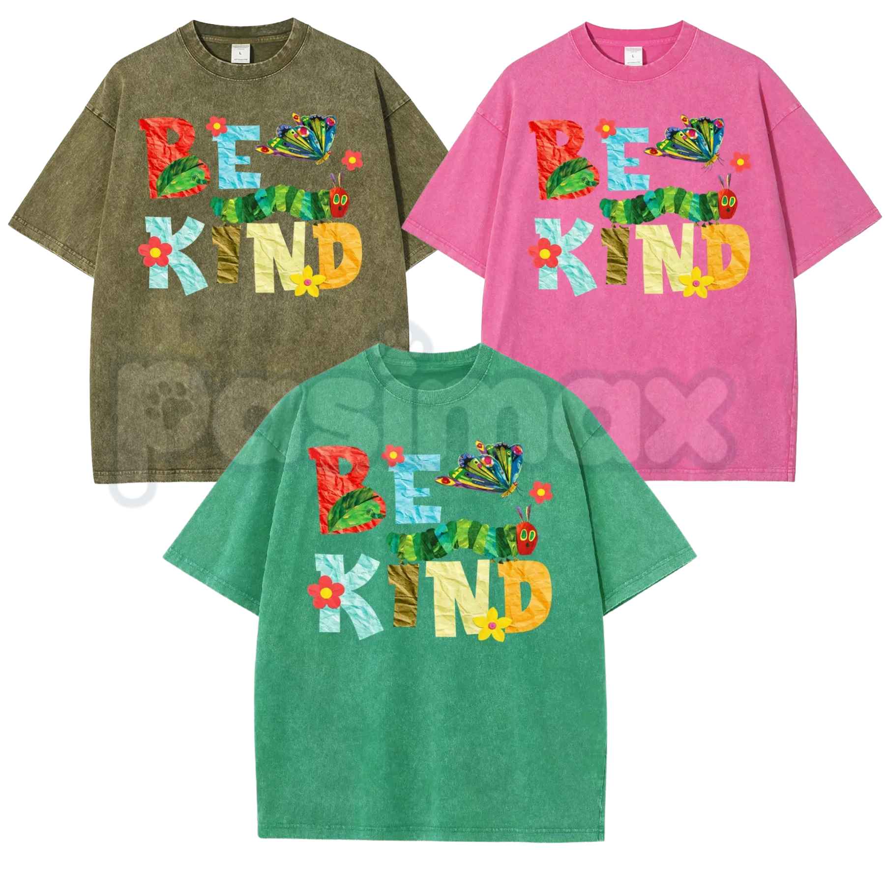Be Kind Paper Collage Bug Butterfly Floral T-Shirt – Retro Cottagecore Graphic Tee, Vintage Washed Lightweight Cotton Botanical Unisex Top-Pasimax