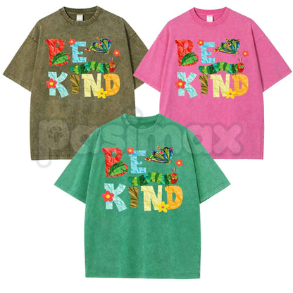 Be Kind Paper Collage Bug Butterfly Floral T-Shirt – Retro Cottagecore Graphic Tee, Vintage Washed Lightweight Cotton Botanical Unisex Top-Pasimax