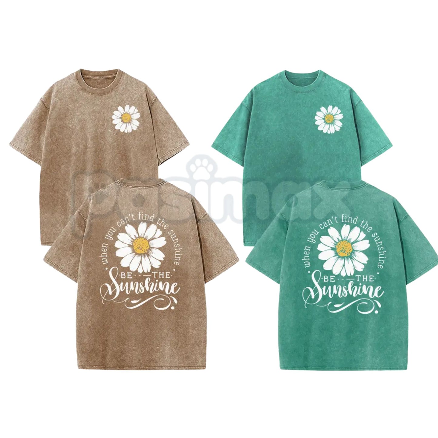 Be The Sunshine Daisy T-Shirt – Retro Acid Wash Inspirational Graphic Tee, Vintage Floral Lightweight Cotton Unisex Positive Vibe Top-Pasimax
