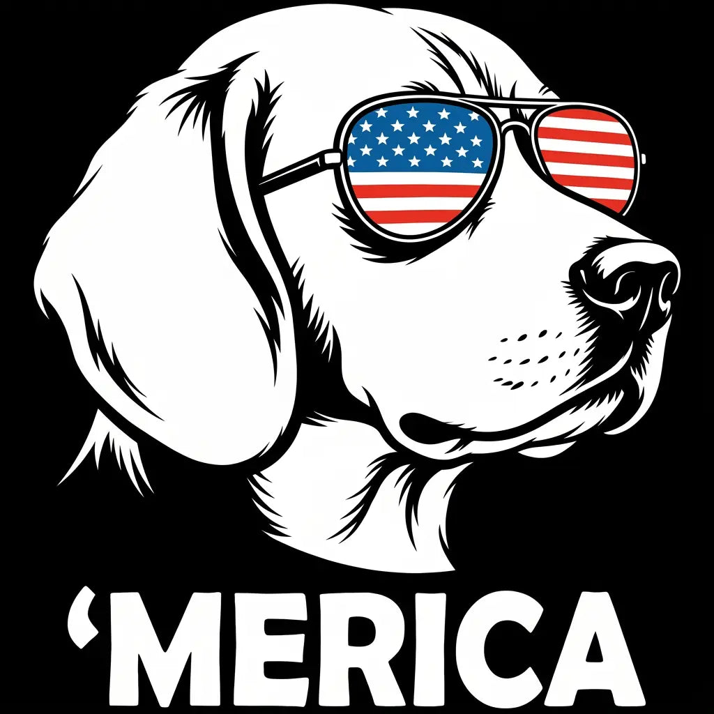 Comfort Colors® Patriotic Dog 4th of July T-Shirt – Funny "Merica" Golden Retriever & Australian Shepherd Shirt, Retro Independence Day Dog Lover Tee