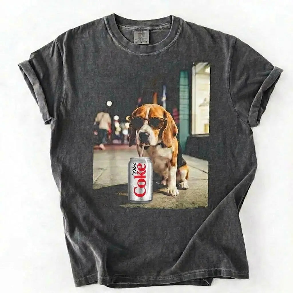 Comfort Colors® Dog Breeds Drinking Diet Coke T-Shirt – Funny Dog Dad Soda Lover Graphic Tee, Aesthetic Retro Puppy Animal Meme Shirt, Cute Pet Gift