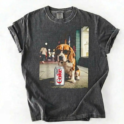 Comfort Colors® Dog Breeds Drinking Diet Coke T-Shirt – Funny Dog Dad Soda Lover Graphic Tee, Aesthetic Retro Puppy Animal Meme Shirt, Cute Pet Gift