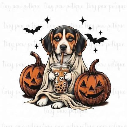 Comfort Colors® Custom Ghost & Boba Tea Halloween Dog T-Shirt – Spooky Season Bubble Tea Graphic Tee, Cute Ghost Dog Unisex Top & Gift