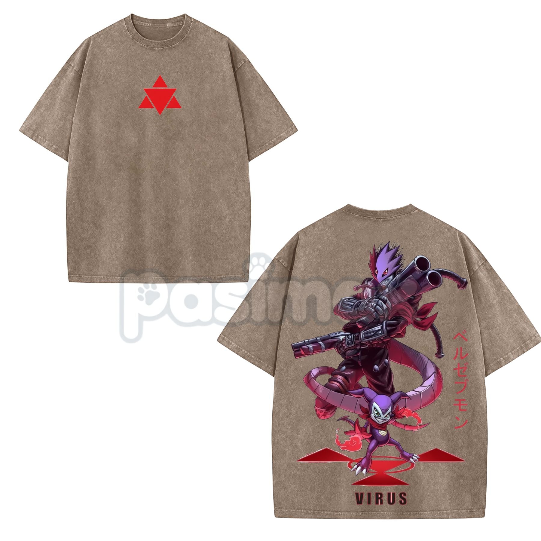 Beelzemon x Impmon T-Shirt – Digimon Vintage Washed Oversized Heavy Cotton Anime Tee-Pasimax