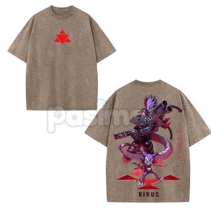 Beelzemon x Impmon T-Shirt – Digimon Vintage Washed Oversized Heavy Cotton Anime Tee-Pasimax