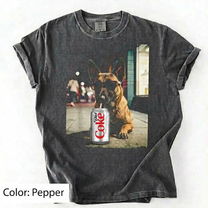 Comfort Colors® Dog Breeds Drinking Diet Coke T-Shirt – Funny Dog Dad Soda Lover Graphic Tee, Aesthetic Retro Puppy Animal Meme Shirt, Cute Pet Gift