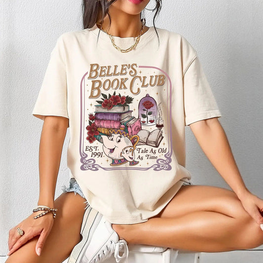 Belle's Book Club T-Shirt – 'Tale As Old As Time' Book Cafe Tee, Belle Princess Book Lover Gift, Comfort Colors-Pasimax