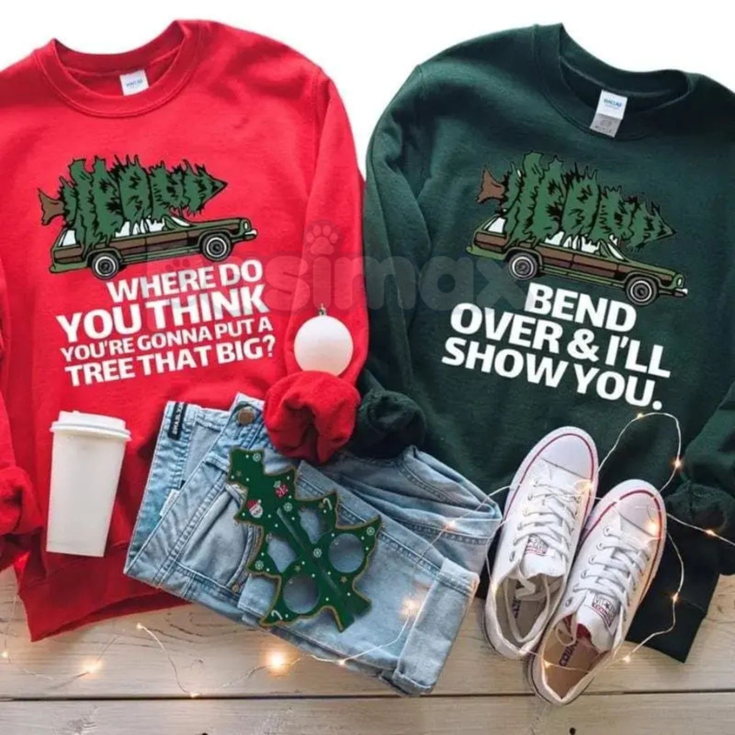 Bend Over And I'll Show You Christmas Couple Shirt Sweatshirt | Funny Adult Holiday Jumper | Risqué Christmas Vacation Quote Gift-Pasimax