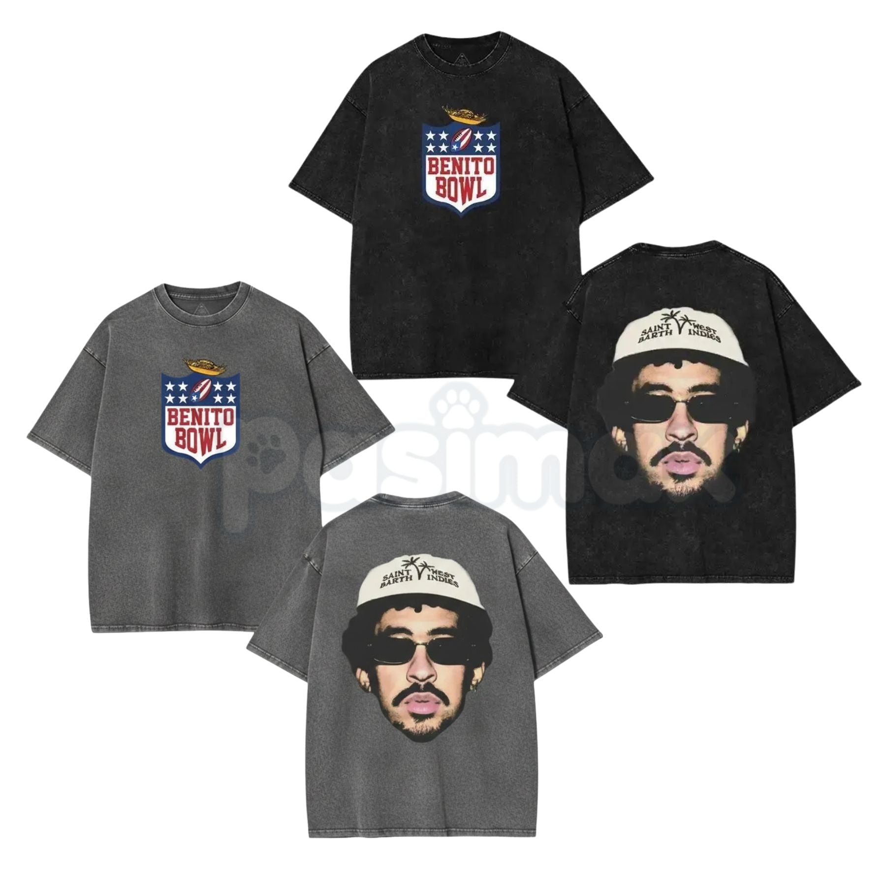 Benito Bowl 2026 Vintage Washed Graphic Tee – Funny Anime Football Bad Bunnie Design Shirt-Pasimax