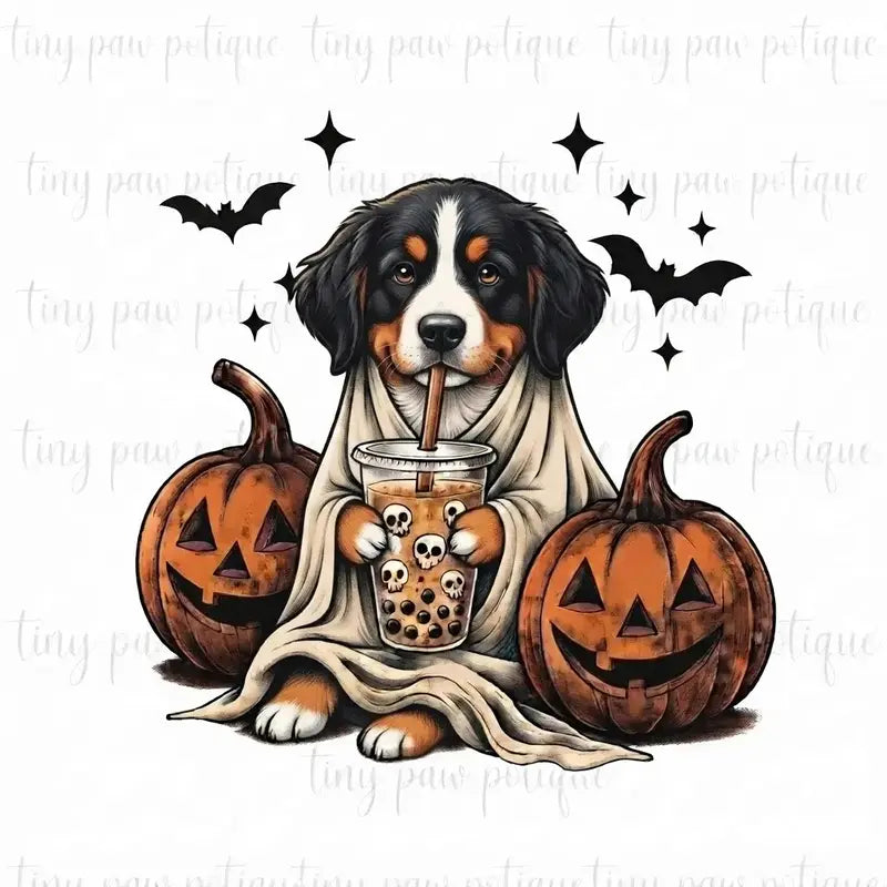 Comfort Colors® Custom Ghost & Boba Tea Halloween Dog T-Shirt – Spooky Season Bubble Tea Graphic Tee, Cute Ghost Dog Unisex Top & Gift