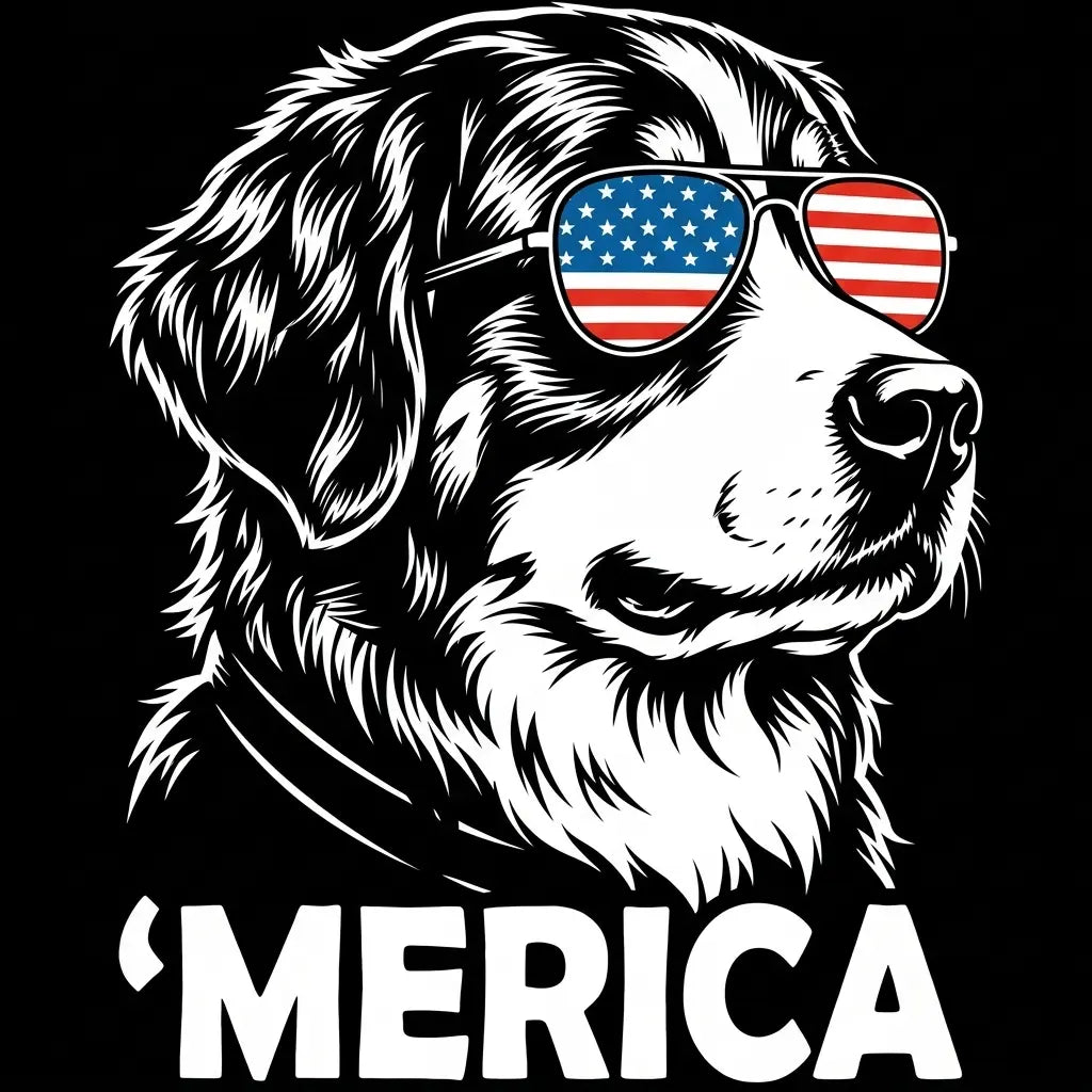 Comfort Colors® Patriotic Dog 4th of July T-Shirt – Funny "Merica" Golden Retriever & Australian Shepherd Shirt, Retro Independence Day Dog Lover Tee