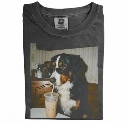 Comfort Colors® Custom Dog Breeds Drinking Iced Coffee T-Shirt – Vintage 90s Funny Edgy Dog Meme Tee, Aesthetic Coffee Lover Dog Mom Gift Shirt