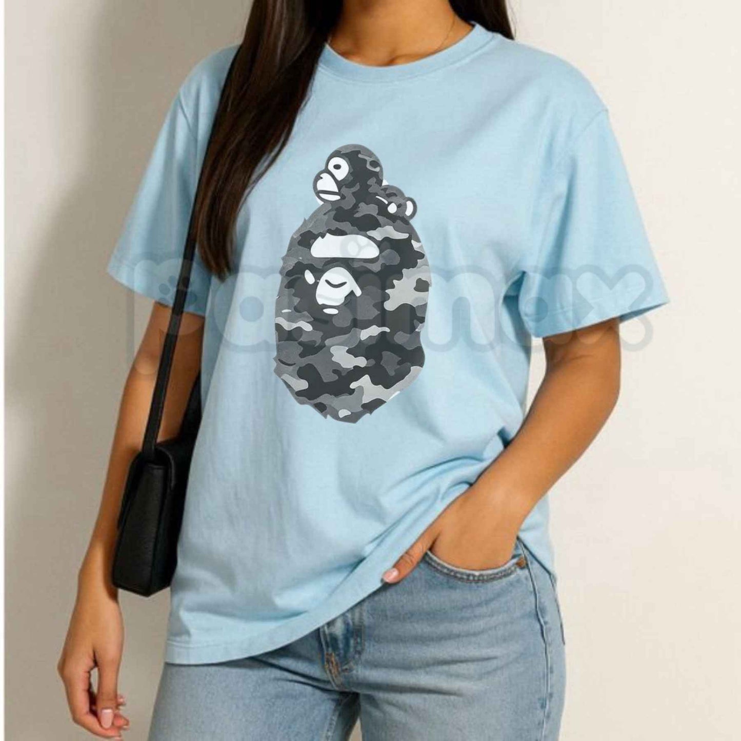 Black Grey Camo Ape Head & Baby Milo T-Shirt – Japanese Streetwear Unisex Cotton Tee-Pasimax