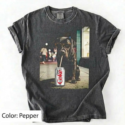 Comfort Colors® Dog Breeds Drinking Diet Coke T-Shirt – Funny Dog Dad Soda Lover Graphic Tee, Aesthetic Retro Puppy Animal Meme Shirt, Cute Pet Gift
