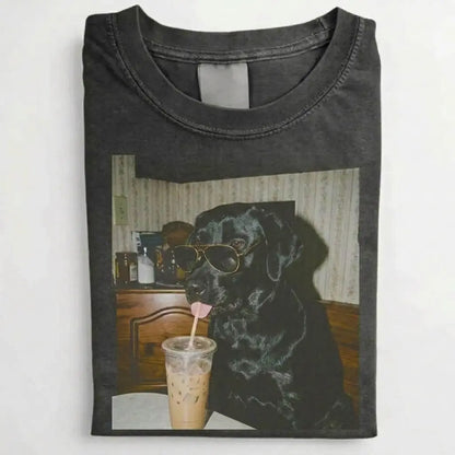 Comfort Colors® Custom Dog Breeds Drinking Iced Coffee T-Shirt – Vintage 90s Funny Edgy Dog Meme Tee, Aesthetic Coffee Lover Dog Mom Gift Shirt