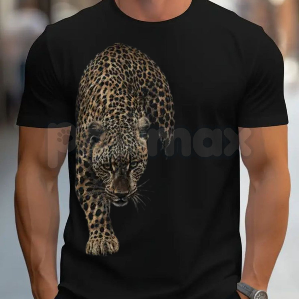 Black Leopard Graphic T-Shirt – Black Unisex Animal Print Streetwear Tee-Pasimax