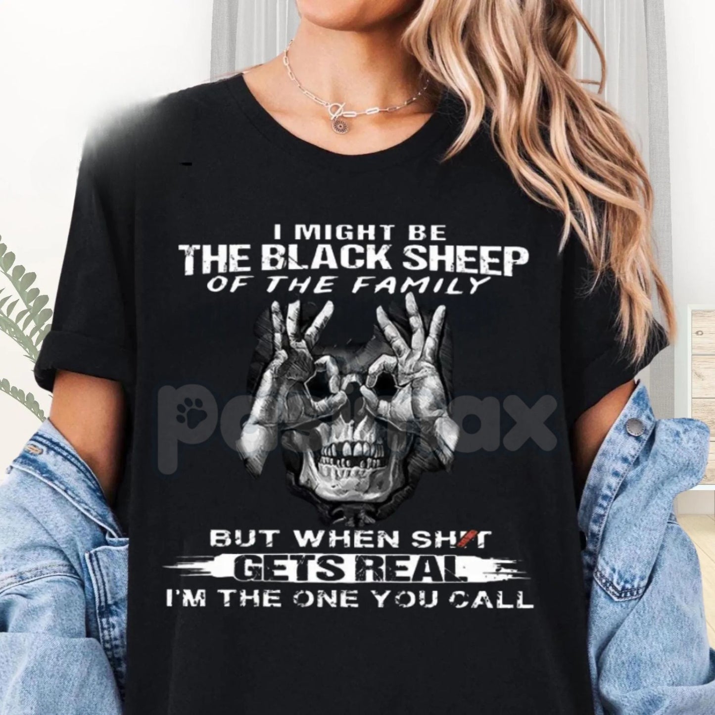 "Black Sheep of the Family" Skull with OK Print T-Shirt - Funny Rebel Slogan Tee, Unisex Edgy Graphic Apparel, Ironic Statement Shirt-Pasimax