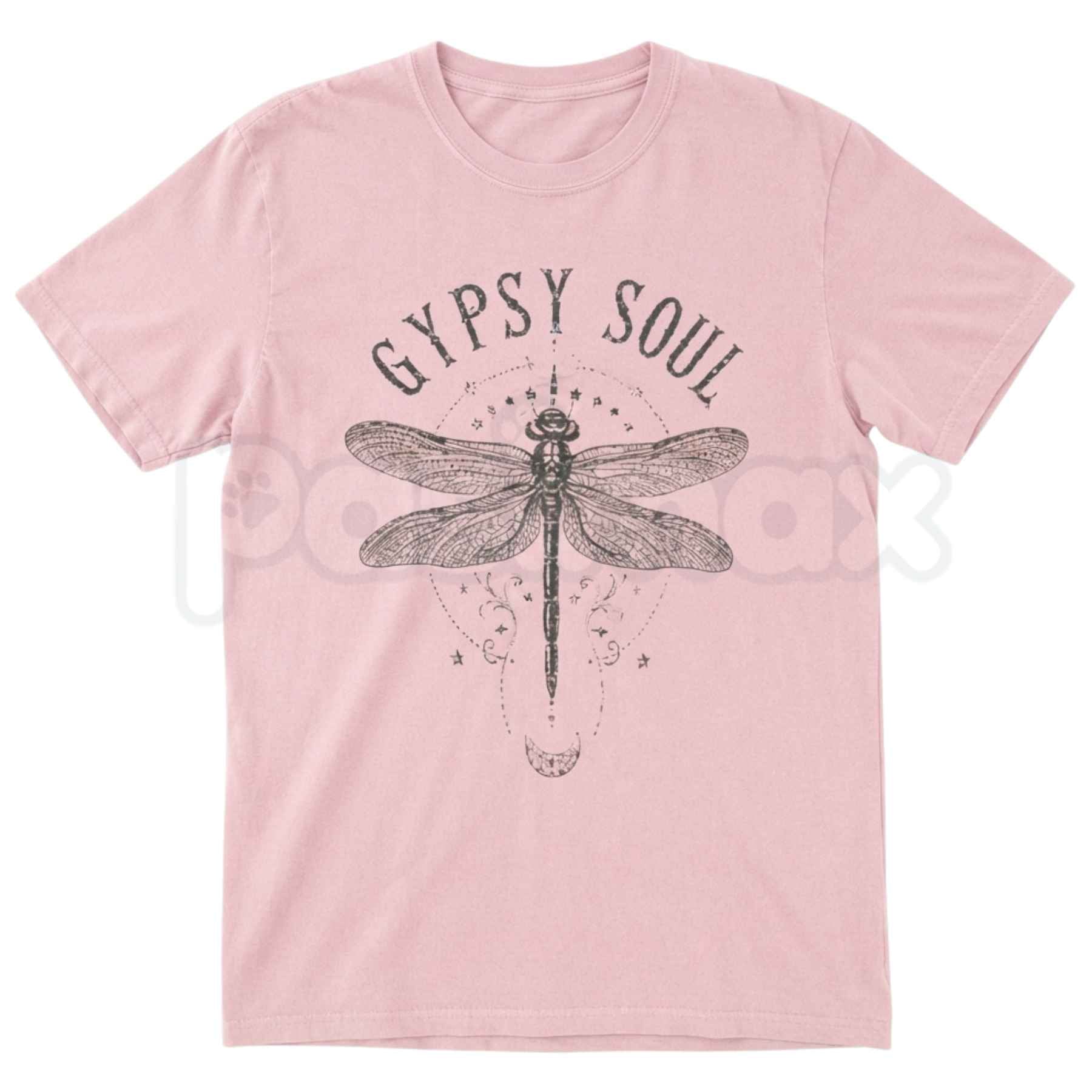 Boho Dragonfly Shirt Women Gypsy Soul Graphic Tee – Whimsical Botanical Meadow T-Shirt, Cottagecore Wanderlust Aesthetic Unisex Floral Top-Pasimax