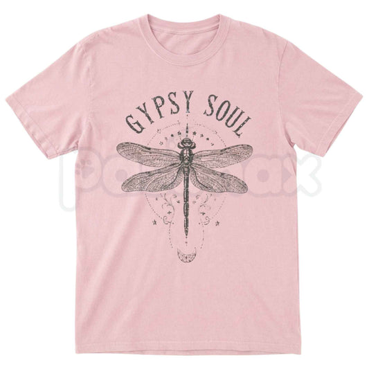 Boho Dragonfly Shirt Women Gypsy Soul Graphic Tee – Whimsical Botanical Meadow T-Shirt, Cottagecore Wanderlust Aesthetic Unisex Floral Top-Pasimax