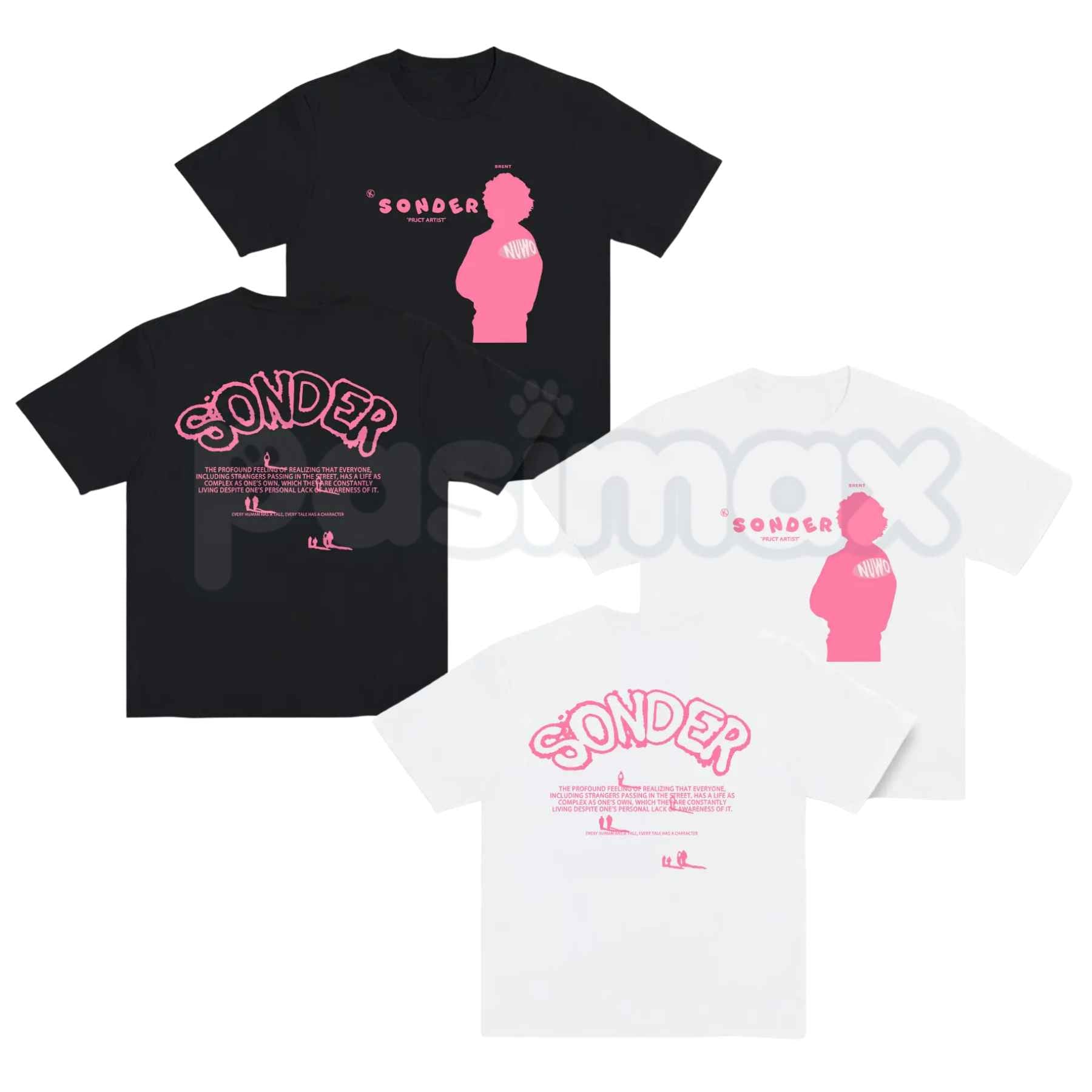 Bold Pink Sonder Lettering Geometric Print Rap Shirt – Modern Streetwear Graphic Tee, Minimalist Aesthetic Urban Unisex Hip Hop Fashion Shirt-Pasimax
