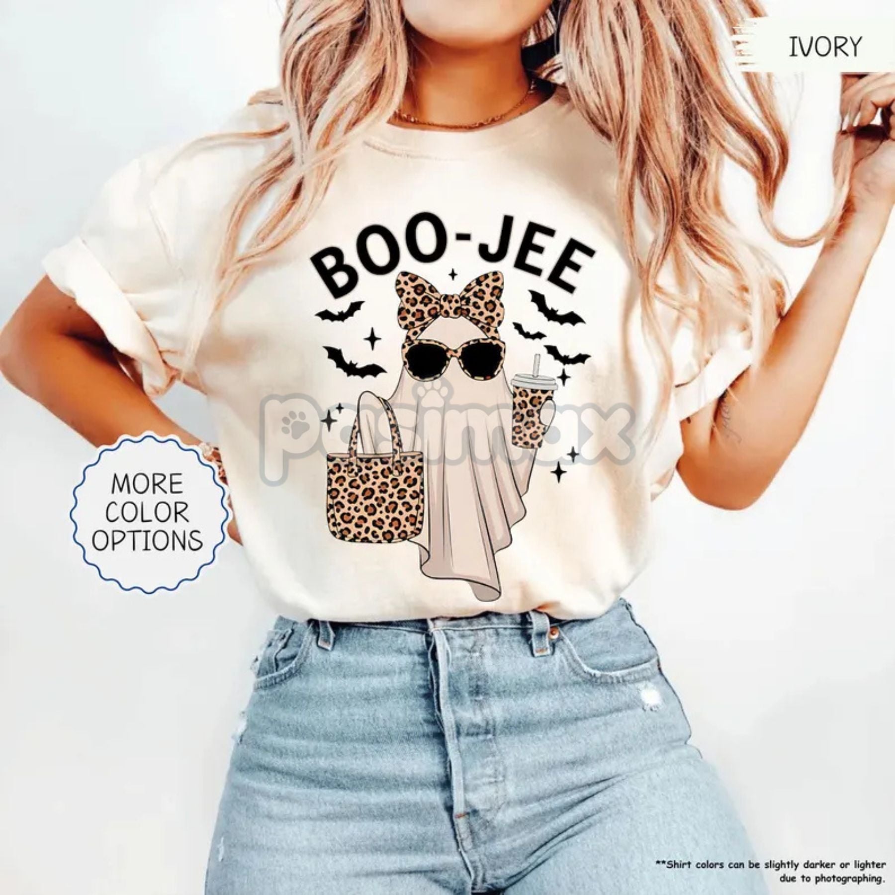 'Boo-Jee' Ghost Comfort Colors® T-Shirt – Luxury Spooky Status Shirt, Leopard Coffee Ghost Tee, Girly Fall Vintage Gift-Pasimax
